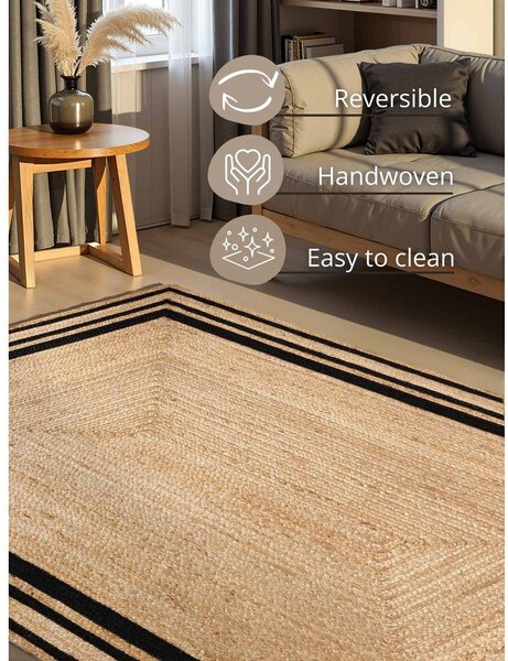 Crni/u prirodnoj boji obostrani/ručno rađen juten tepih 120x170 cm Jutta – Hanse Home