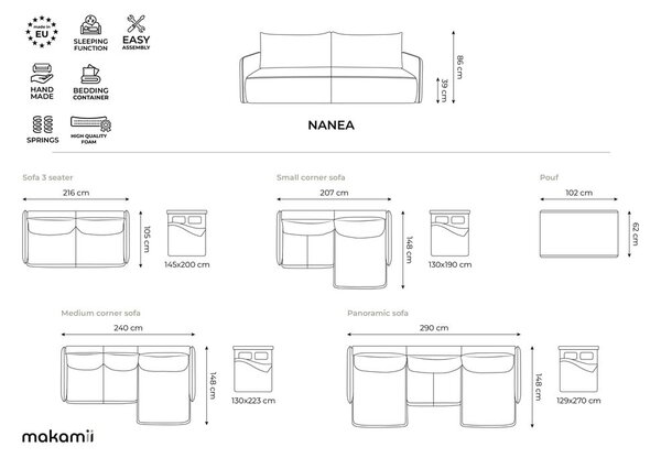 Bež sklopiva/s prostorom za odlaganje kutna garnitura (s lijevim kutom) Nanea – Makamii