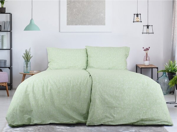 Zelena posteljina za krevet za jednu osobu od krepa 140x200 cm Green Flowers – B.E.S