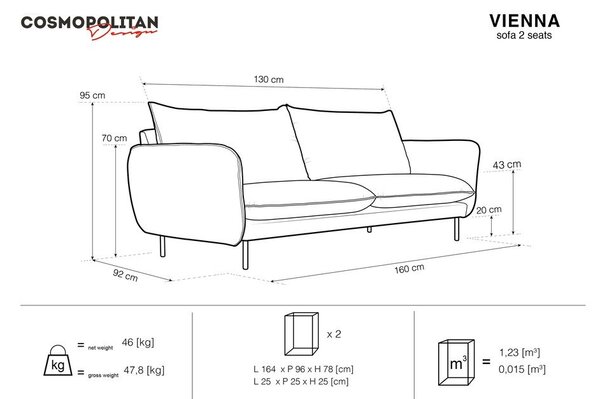 Bež kauč Cosmopolitan Design Vienna, 160 cm