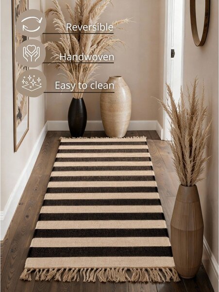 Crna/krem obostrana/ručno rađena jutena staza 80x200 cm Playa – Hanse Home