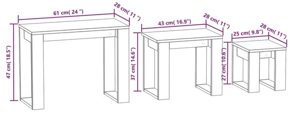 Uklapajući stolići 3 kom siva boja betona od konstruiranog drva - Beton siva