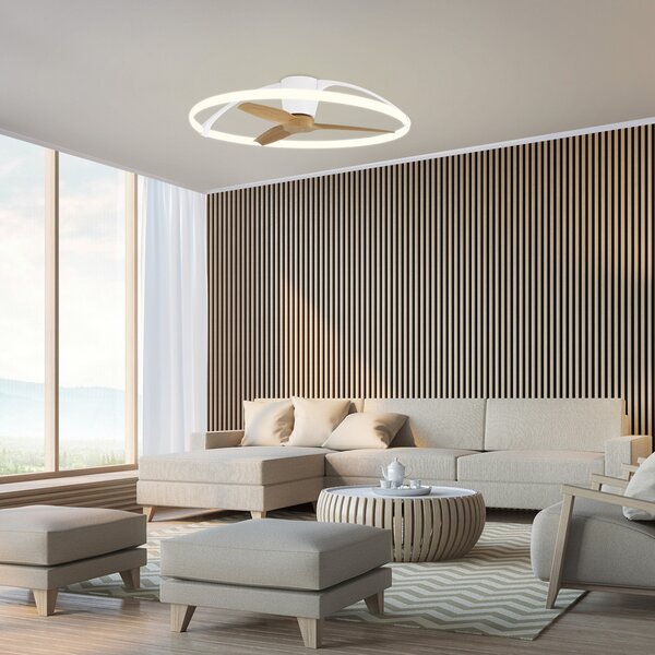 Nepal Smart LED stropni ventilator, bijela/jasen, DC - Mantra Mantra Iluminación, Nepal, prigušiv, Drvo, Dnevna soba, Metal, Moderan
