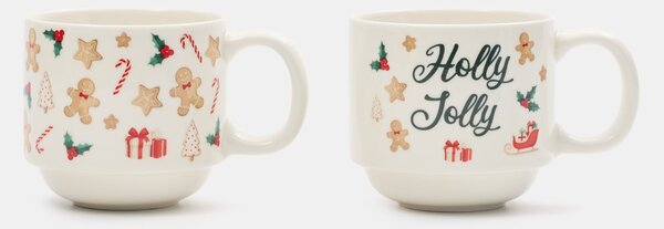 Sinsay - Božićne keramičke šalice s motivom medenjaka i natpisom „Holly Jolly“ 2 kom