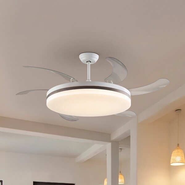 Schuller Valencia LED stropni ventilator Vento bijela/brončana/prozirna, Ø 150 cm tihi, prigušiva, Providna, Dnevni boravak/blagovaonica, Plastika