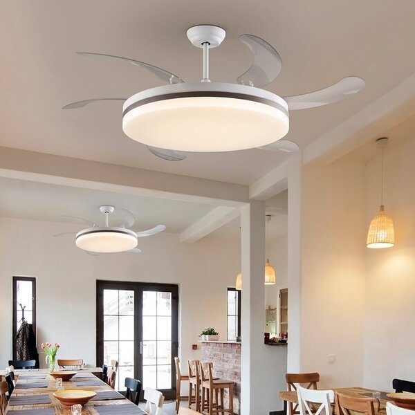 Schuller Valencia LED stropni ventilator Vento bijela/brončana/prozirna, Ø 150 cm tihi, prigušiva, Providna, Dnevni boravak/blagovaonica, Plastika