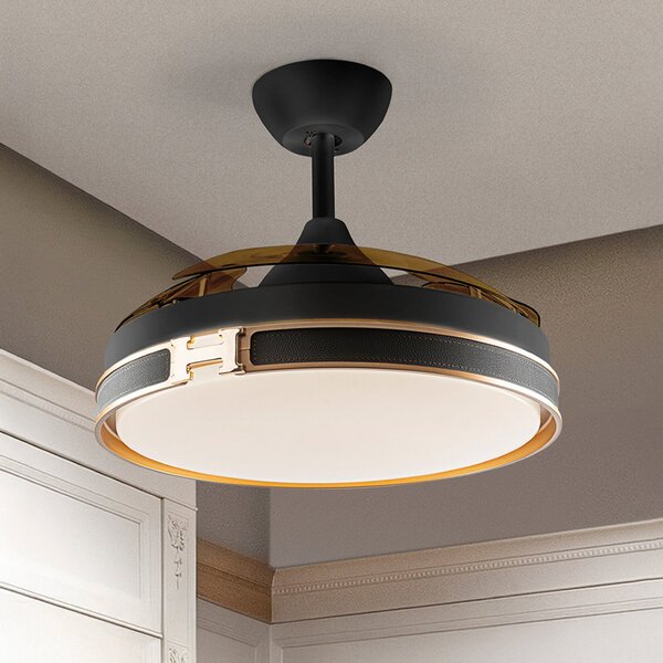 Schuller Valencia LED stropni ventilator Herón crno/zlatno/dimljeno Ø 106 cm tihi, prigušiva, Sivo, Dnevni boravak/blagovaonica, Plastika