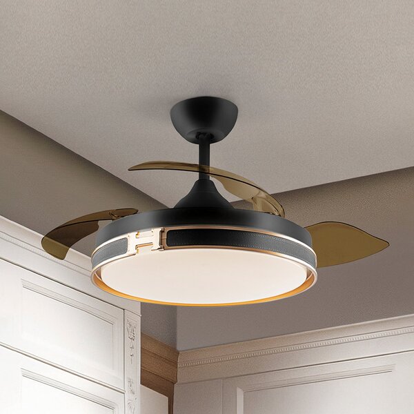 Schuller Valencia LED stropni ventilator Herón crno/zlatno/dimljeno Ø 106 cm tihi, prigušiva, Sivo, Dnevni boravak/blagovaonica, Plastika