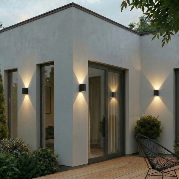 Lindby Ralino LED vanjska zidna svjetiljka, crna, 2 žarulje, IP65, Crno, Aluminij