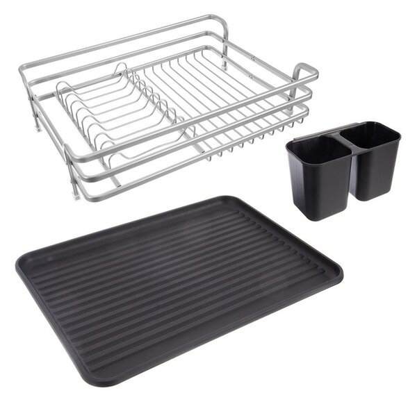 Crno-bijeli metalni ocjeđivač za posuđe 43x32 cm Deluxe – Orion