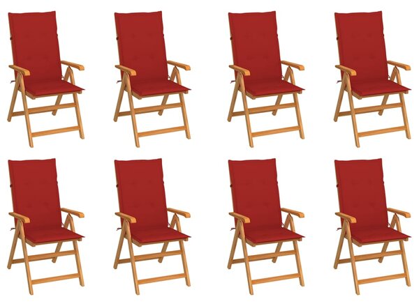 VidaXL Nagibne vrtne stolice s jastucima 8 kom od masivne tikovine