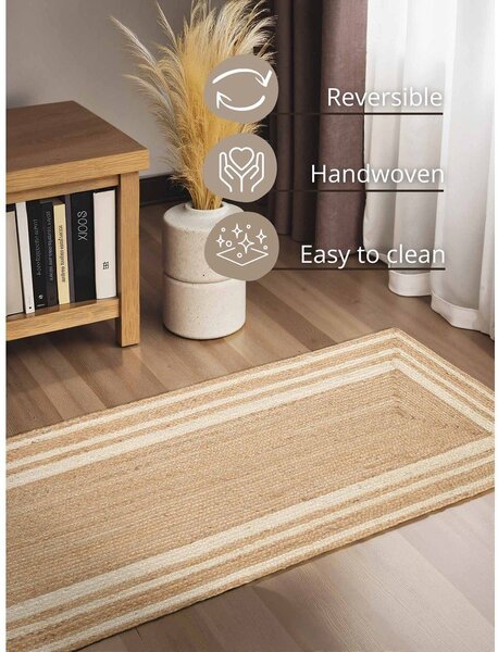 Krem/u prirodnoj boji obostrana/ručno rađena jutena staza 80x250 cm Looma – Hanse Home