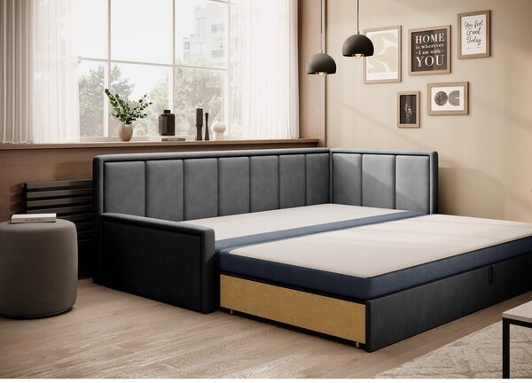 Plava/siva sklopiva/s prostorom za odlaganje sofa od šenila 214 cm Fulgeo – ELTAP