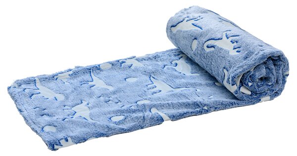 Svjetleća deka od mikroflanela DINO BLUE 150x200 cm plava
