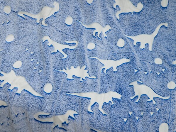 Svjetleća deka od mikroflanela DINO BLUE 150x200 cm plava