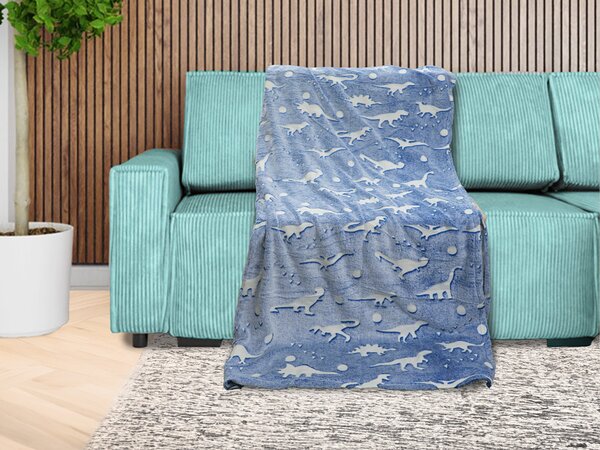 Svjetleća deka od mikroflanela DINO BLUE 150x200 cm plava
