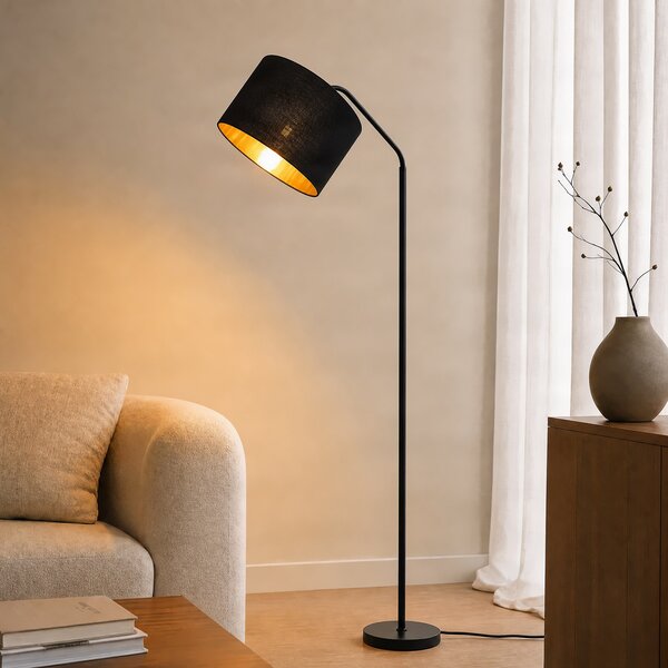 Lindby Podna lampa Siovan, crna, visina 172 cm, vratena, Crno, Dnevni boravak/blagovaonica, Metal