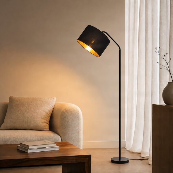 Lindby Podna lampa Siovan, crna, visina 172 cm, vratena, Crno, Dnevni boravak/blagovaonica, Metal