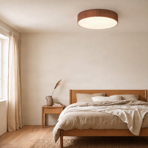Lindby Zoey stropna svjetiljka, Ø 52 cm, taupe, lan, prigušiva, Smeđa / hrđa, Dnevni boravak/blagovaonica, Tkanina / tekstil