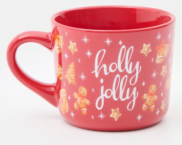 Sinsay - Božićna keramička šalica s motivom medenjaka i natpisom „Holly Jolly“