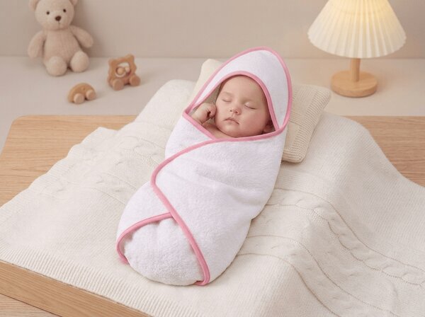 Dječji ručnik s kapuljačom BABY 75x75 cm, bijela/roza
