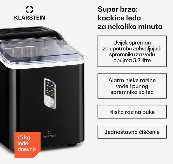 Klarstein Albaron, aparat za kockice leda, oblik glavčine, 12 kg / 24 h 1,5 l. Zaslon