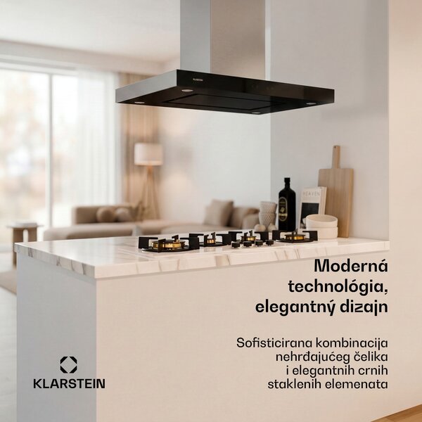 Klarstein Valeria, otočna kuhinjska napa, 90 cm, usisna snaga 642 m³/h, touchscreen, LED, staklo, nehrđajući čelik