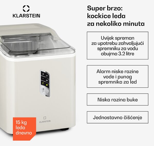 Klarstein Albaron, aparat za kockice leda, oblik glavčine, 12 kg / 24 h 1,5 l. Zaslon