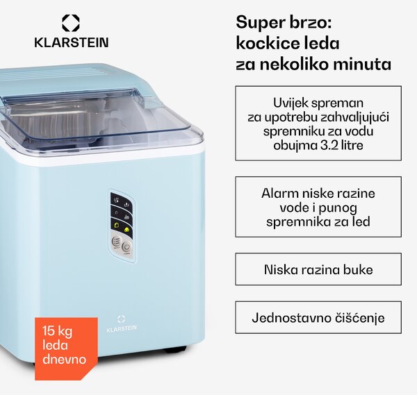 Klarstein Albaron, ledomat, oblik metka, 12 kg/24 h, spremnik 1,5 l, zaslon