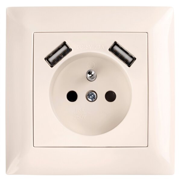 Jednostruka utičnica s uzemljenjem + 2x USB-A OSTE JNH003-G Beige