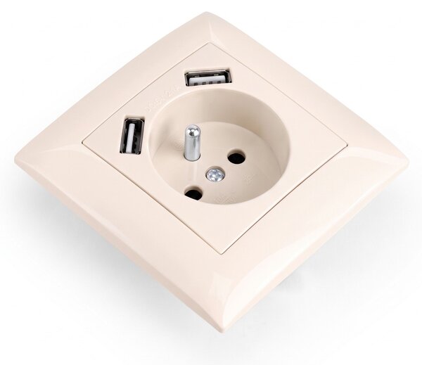 Jednostruka utičnica s uzemljenjem + 2x USB-A OSTE JNH003-G Beige