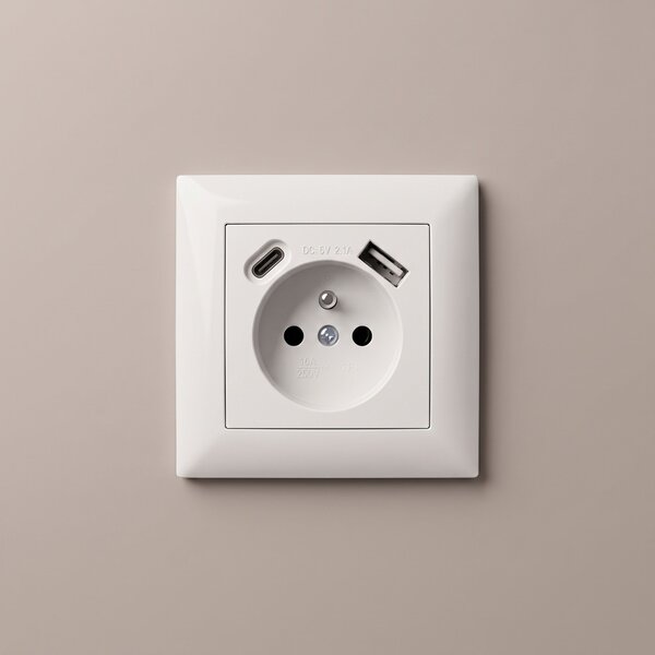 Jednostruka utičnica s uzemljenjem + USB-A USB-C OSTE JNH004-G White