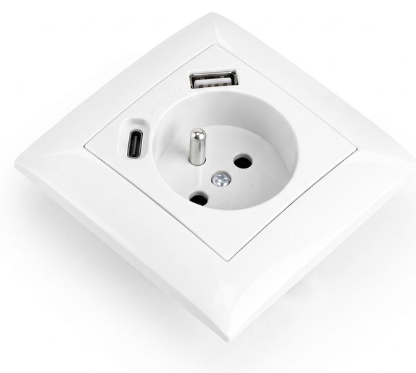Jednostruka utičnica s uzemljenjem + USB-A USB-C OSTE JNH004-G White