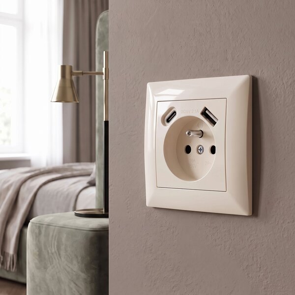 Jednostruka utičnica s uzemljenjem + USB-A USB-C OSTE JNH004-G Beige