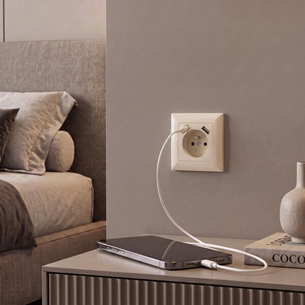 Jednostruka utičnica s uzemljenjem + USB-A USB-C OSTE JNH004-G Beige