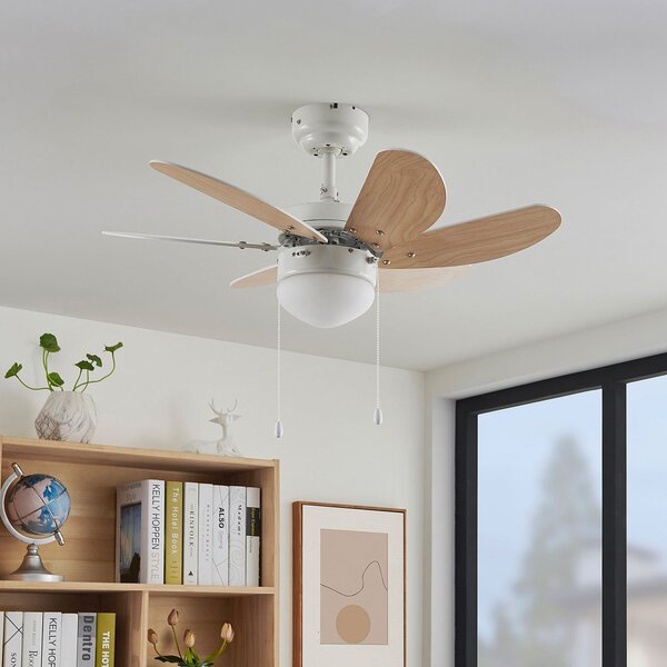 Lindby Minja stropni ventilator, bijela, drvo, Bijela, Dnevni boravak/blagovaonica, Metal