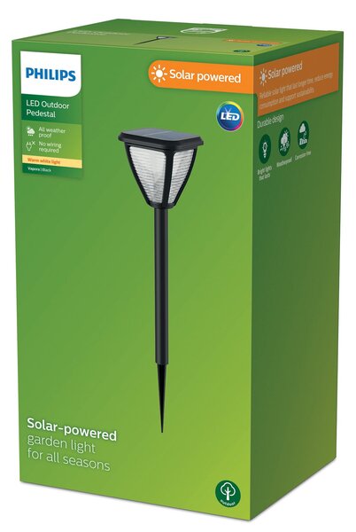 Philips LED solarno šiljasto svjetlo Vapora, Crno, Plastika, Vanjski reflektor/šiljak za tlo