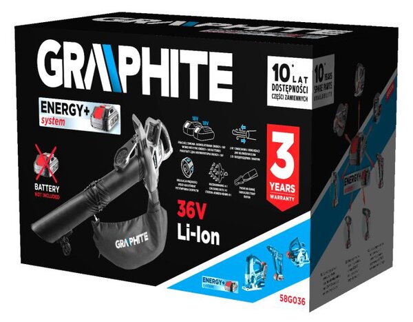 Vrtni usisavač Energy+ 36V Li-lon, 2u1, kapacitet vrećice 35L, bez baterije 58G036 GRAPHITE