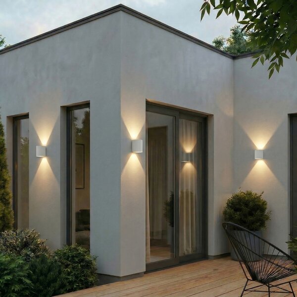 Lindby Ralino LED vanjska zidna svjetiljka, bijela, 2 žarulje, IP65, Bijela, Aluminij