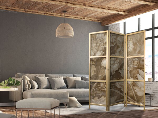 Japanski paravan - Carved Baroque Ornaments - Rich Composition in Sepia Colors