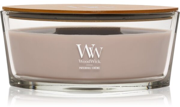 Woodwick Opulent Wood Patchouli Creme mirisna svijeća s drvenim fitiljem 453.6 g