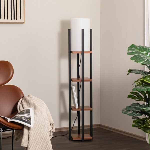 Opviq Podna lampa Polica, crna/bakrena, tkanina, visina 130 cm, E27, Crno, Dnevni boravak/blagovaonica, Metal