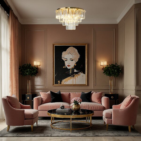 Milagro Lighting Stropna svjetiljka Milano, Ø 60 cm, zlatna/kristalna, staklo, 9 x E14, Zlato / mjed, Dnevni boravak/blagovaonica, Staklo