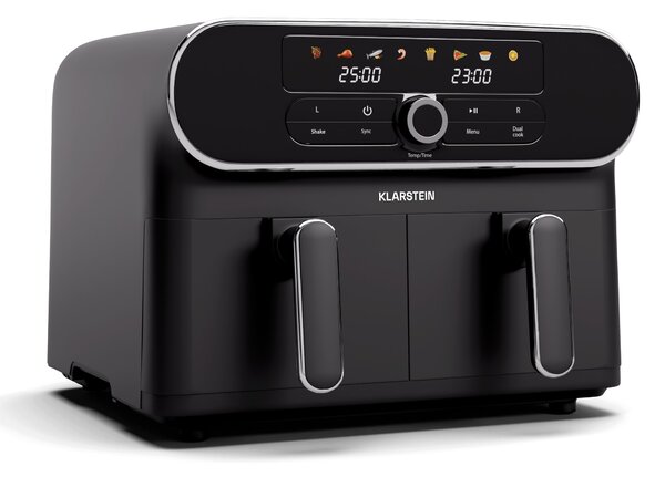 Klarstein AuraAir Color Touch friteza na vrući zrak, 2 komore, 10 l, 1700 W, 80 - 200 °C, 8 programa