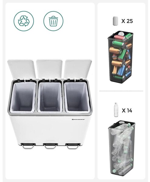 Kuhinjska kanta na pedale, selektivni sakupljač otpada, 3 x 18 L, bijela