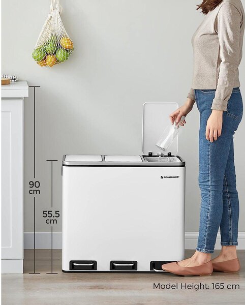 Kuhinjska kanta na pedale, selektivni sakupljač otpada, 3 x 18 L, bijela