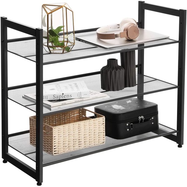 Metalni mrežasti stalak za cipele s 3 razine 74 x 30,7 x 62,8 cm, crni | SONGMICS