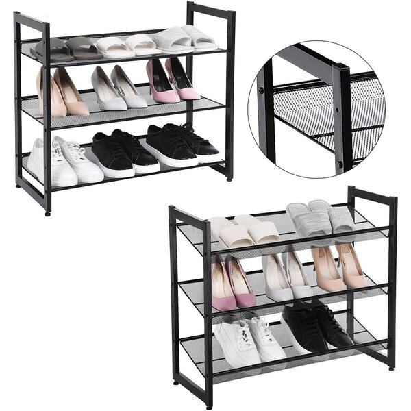 Metalni mrežasti stalak za cipele s 3 razine 74 x 30,7 x 62,8 cm, crni | SONGMICS