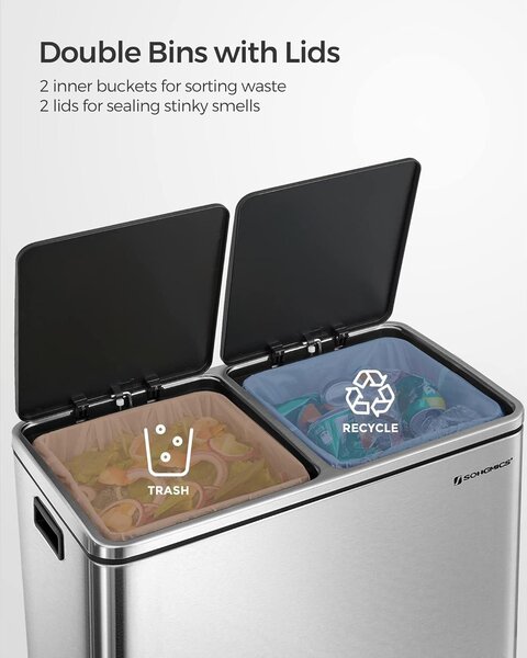Selektivni sakupljač otpada, s 2 plastične unutarnje posude, 2 x 30 L | SONGMICS