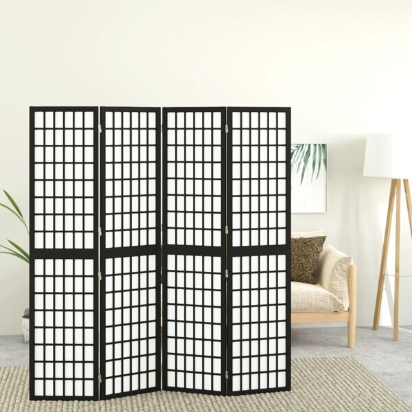 VidaXL Sklopiva sobna pregrada 4 panela japanski stil 160x170 cm crna